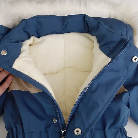 MurmurBear Baby Bunting Thermal Snowsuit Diaper Zip Blue Faux Fur Toddler 2T - Picture 4 of 15